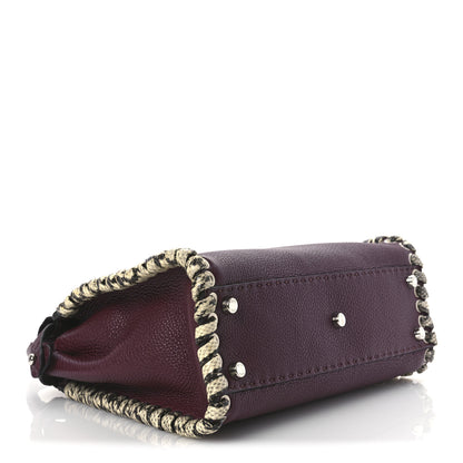 Fendi Cuoio Romano Elaphe Selleria Lace Up Bi-Color Medium Peekaboo Iconic Satchel Bordeaux Grigio Polvere Natural 4 of 12