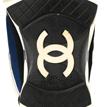 Chanel Mesh Suede Calfskin Womens CC Sneakers 39 Dark Blue Black White 6 of 12