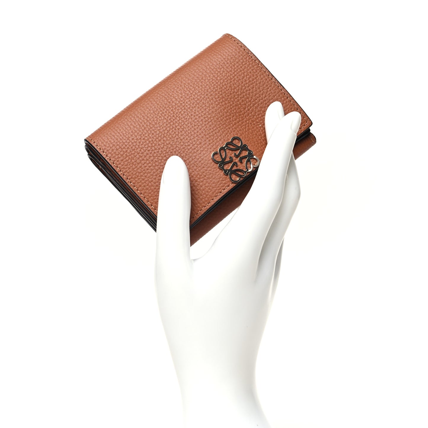 Grained Calfskin Anagram Trifold Wallet Tan