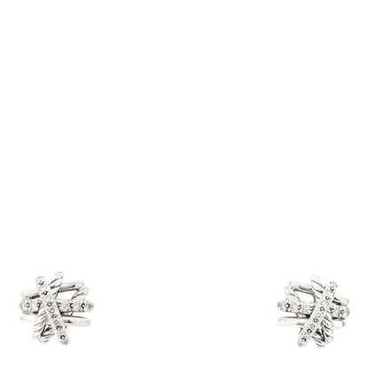 David Yurman Sterling Silver Diamond 11mm Crossover Earrings 1 of 4