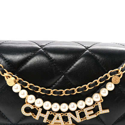 Chanel Shiny Lambskin Quilted Mini Pearl Logo Flap Black 8 of 10