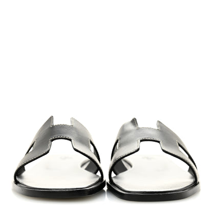Hermes Box Calfskin Oran Sandals 39.5 Black 3 of 9