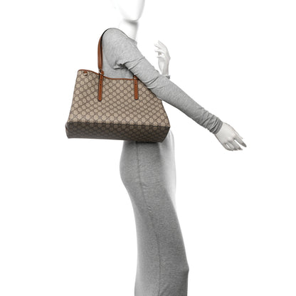 Gucci GG Supreme Monogram Emblem Large Tote Bag Beige Dark Brown 2 of 10
