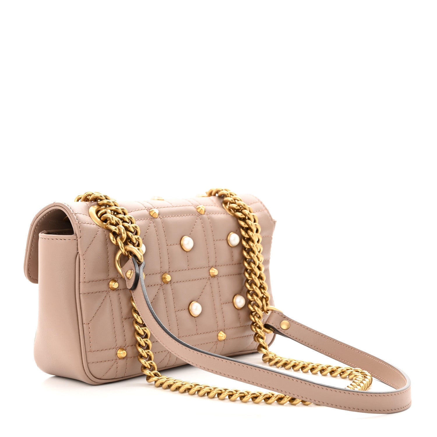 Gucci Calfskin Matelasse Studded Mini Pearly GG Marmont Shoulder Bag Porcelain Rose 3 of 10