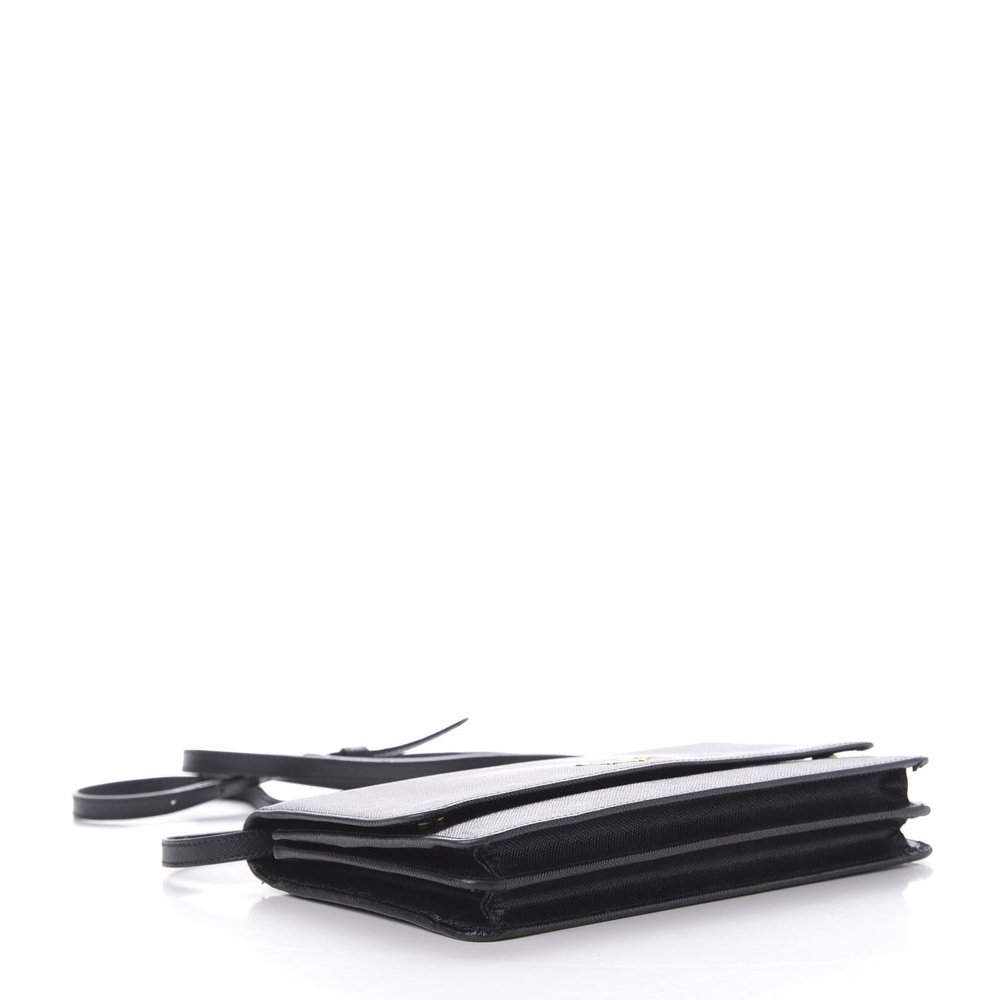Saffiano Metal Flap Wallet With Strap Black