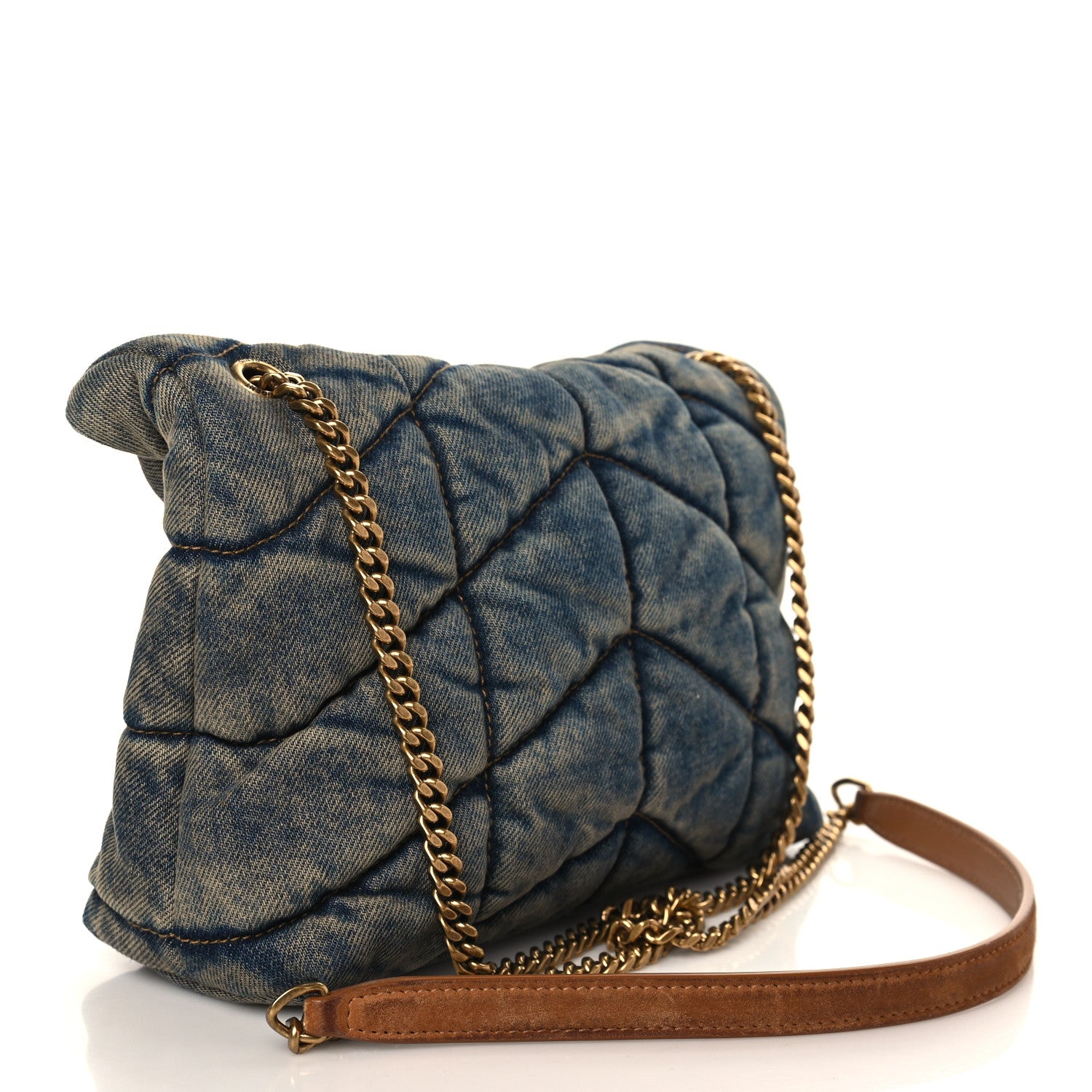 Saint Laurent Denim Quilted Toy Loulou Puffer Monogram Chain Satchel Blue Cinnamon 2 of 7