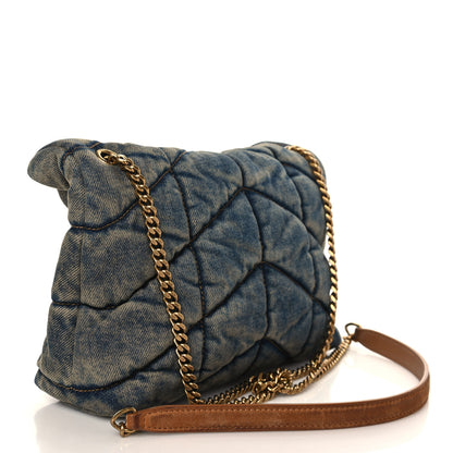 Saint Laurent Denim Quilted Toy Loulou Puffer Monogram Chain Satchel Blue Cinnamon 2 of 7