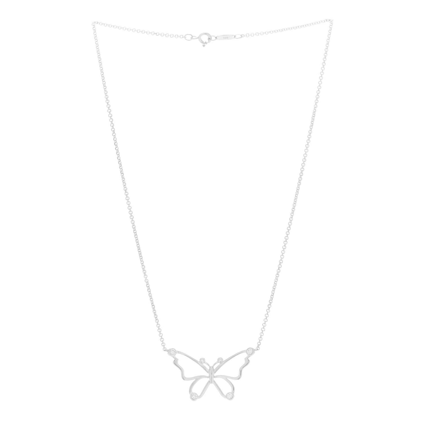 Sterling Silver Diamond Butterfly Pendant Necklace
