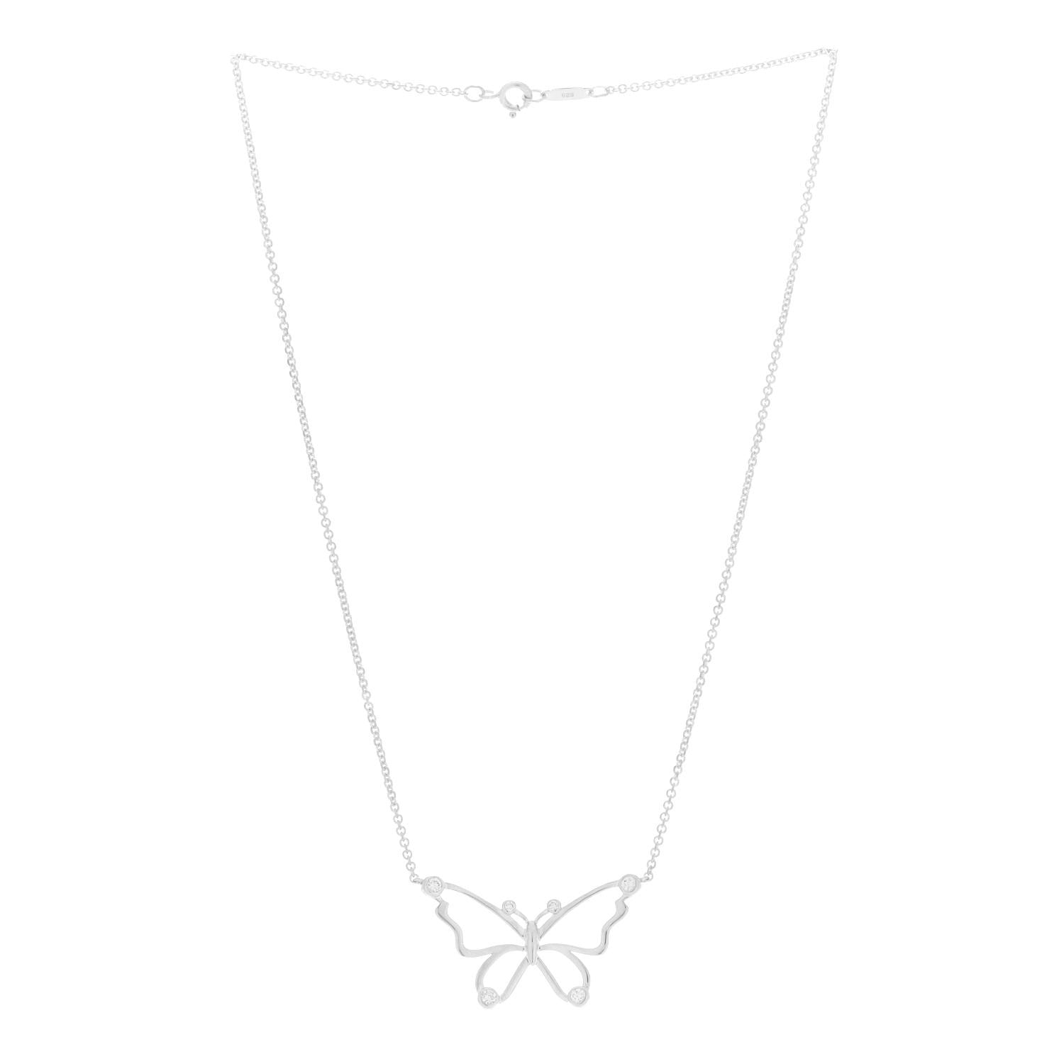 Tiffany Sterling Silver Diamond Butterfly Pendant Necklace 3 of 5