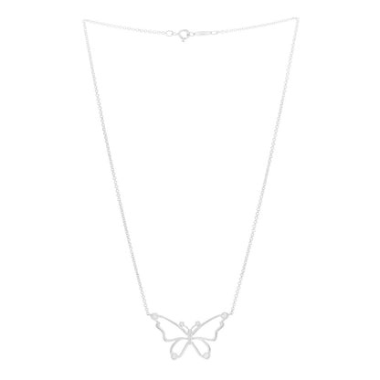 Tiffany Sterling Silver Diamond Butterfly Pendant Necklace 3 of 5