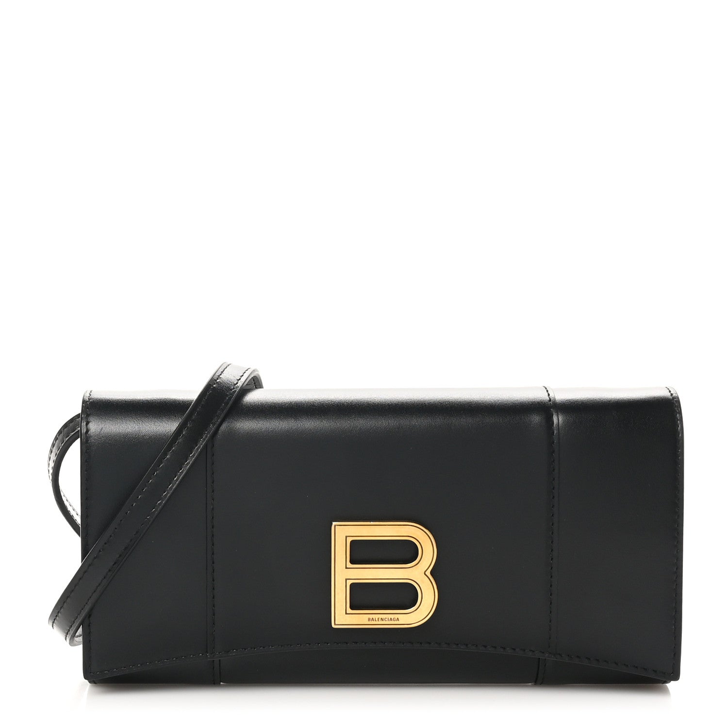 Balenciaga Smooth Calfskin Hourglass Continental Wallet On Strap Black 1 of 9