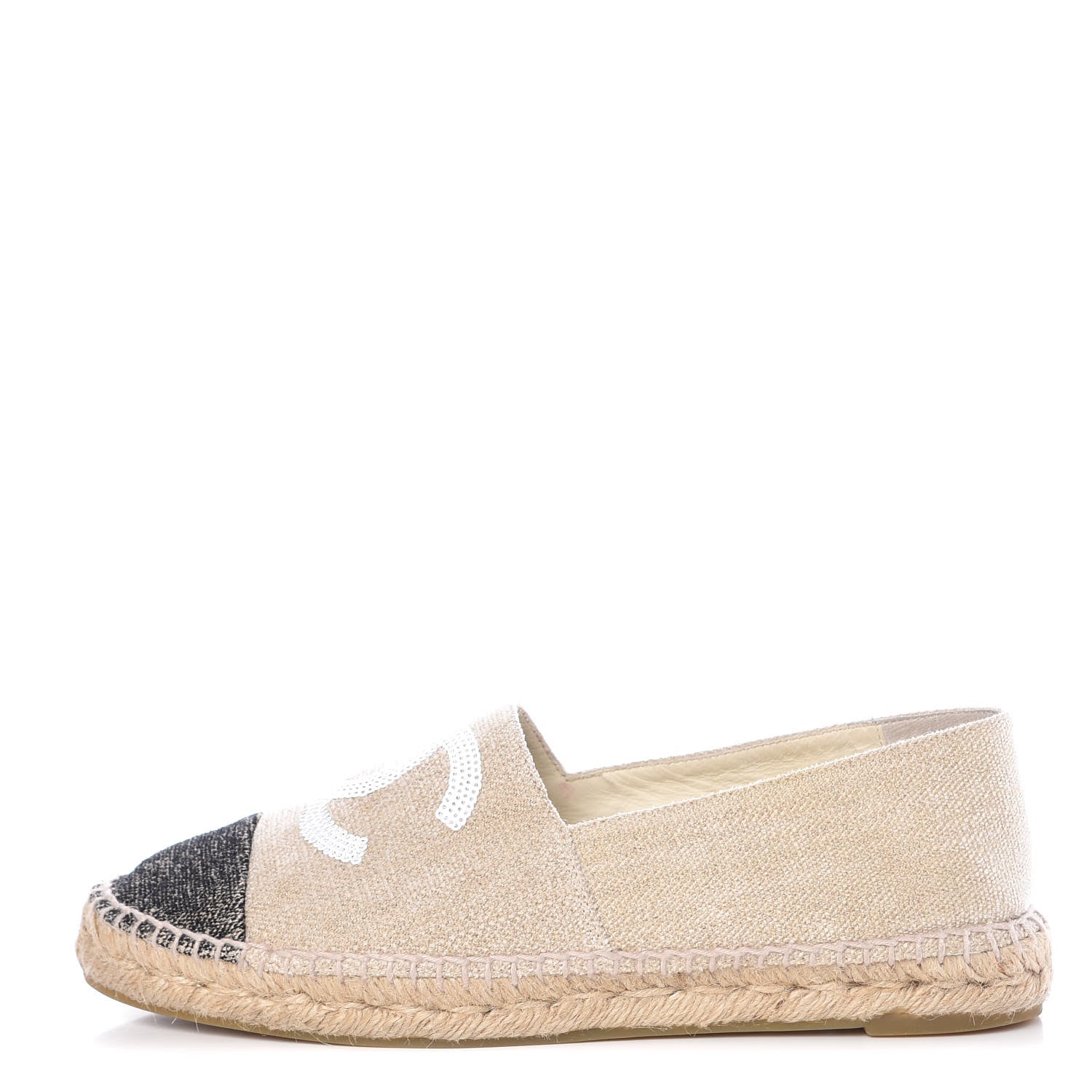 Chanel Toile Sequin CC Espadrilles 39 Beige Black 1 of 15