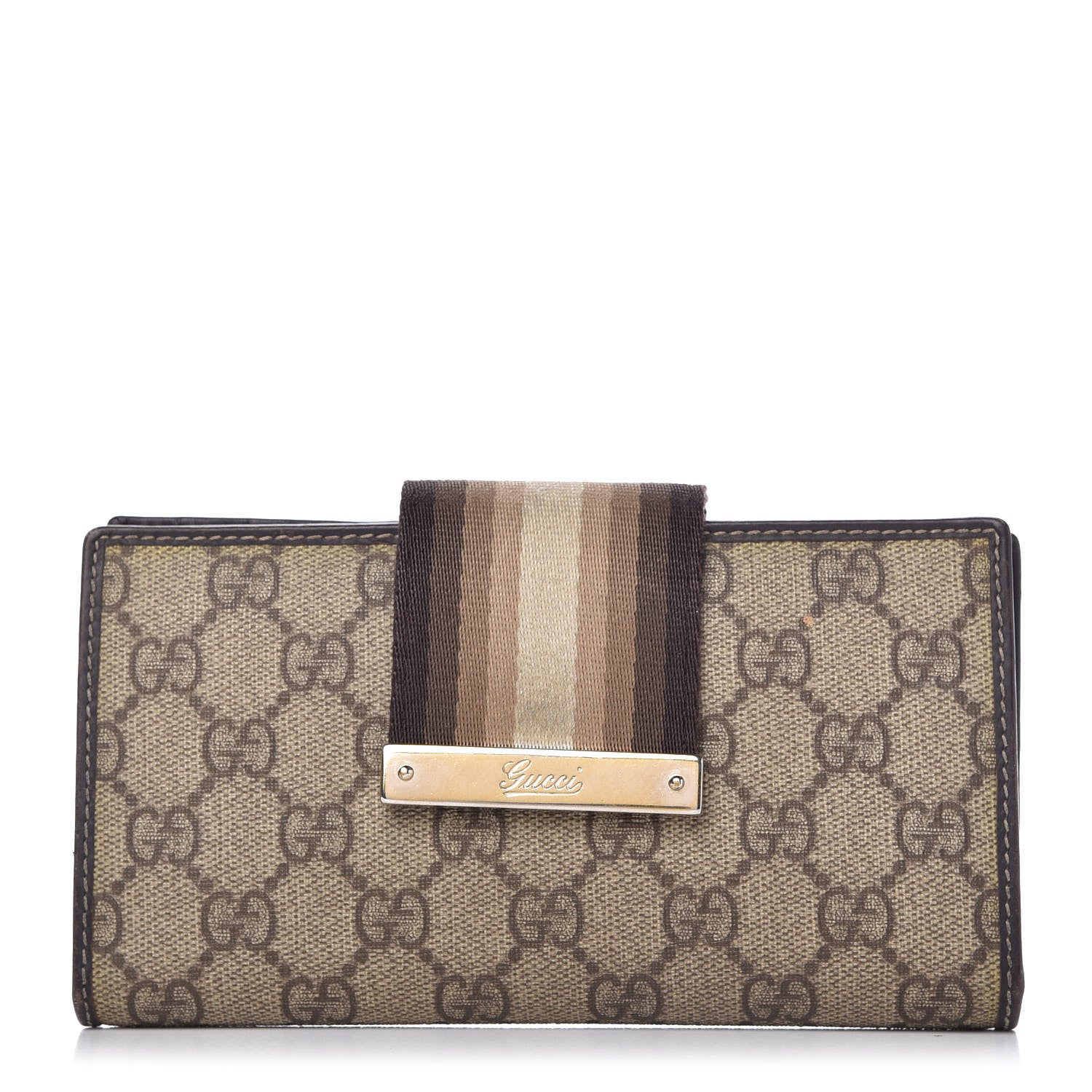 Gucci GG Plus Monogram Calfskin Ladies Web Continental Wallet Beige Ebony Brown 1 of 11