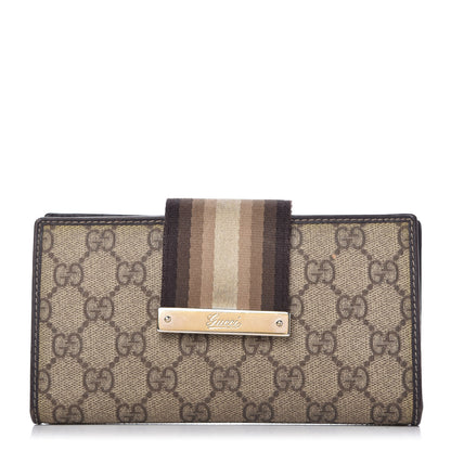 Gucci GG Plus Monogram Calfskin Ladies Web Continental Wallet Beige Ebony Brown 1 of 11