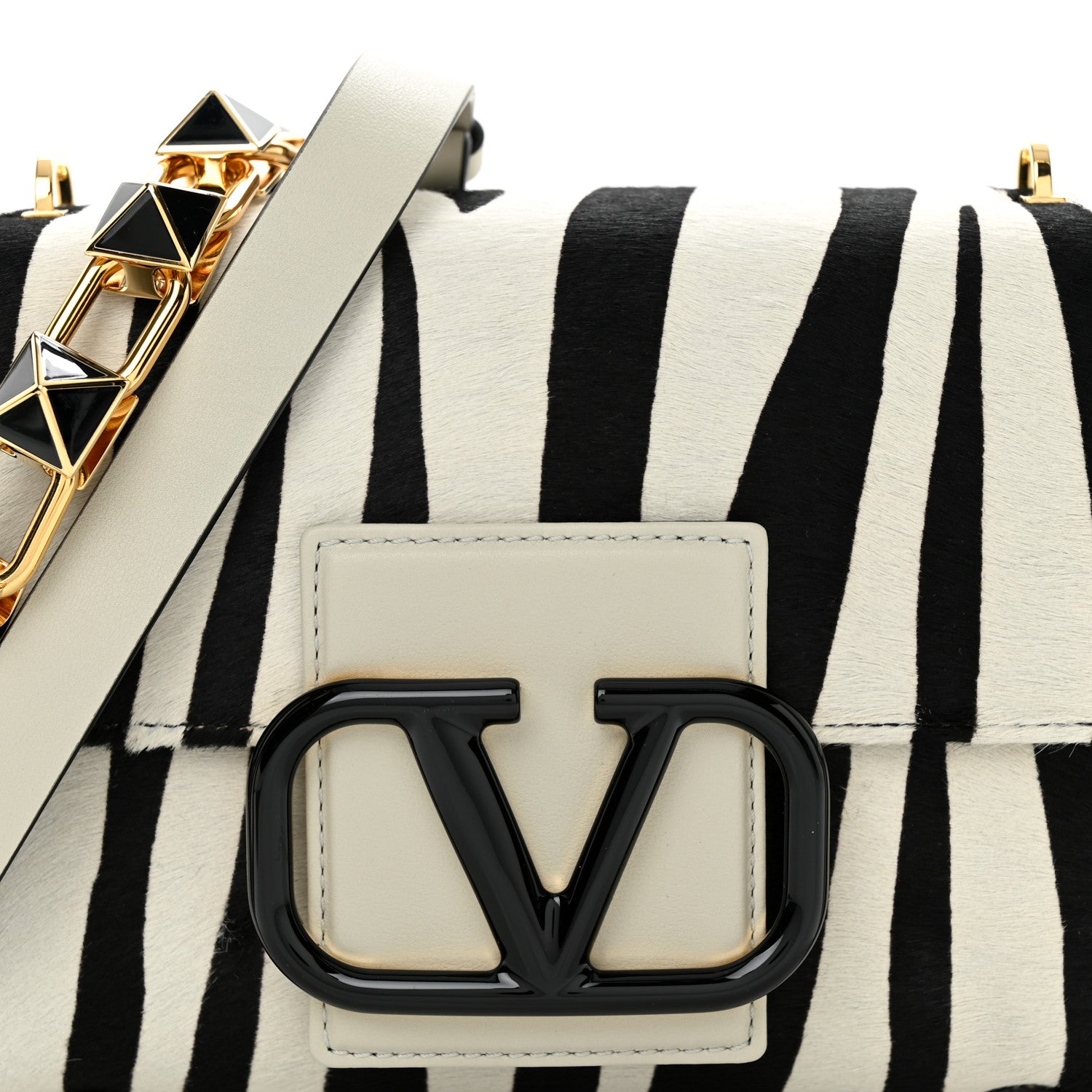Valentino Garavani Pony Hair Zebra VLogo Stud Sign Shoulder Bag White Black 8 of 11