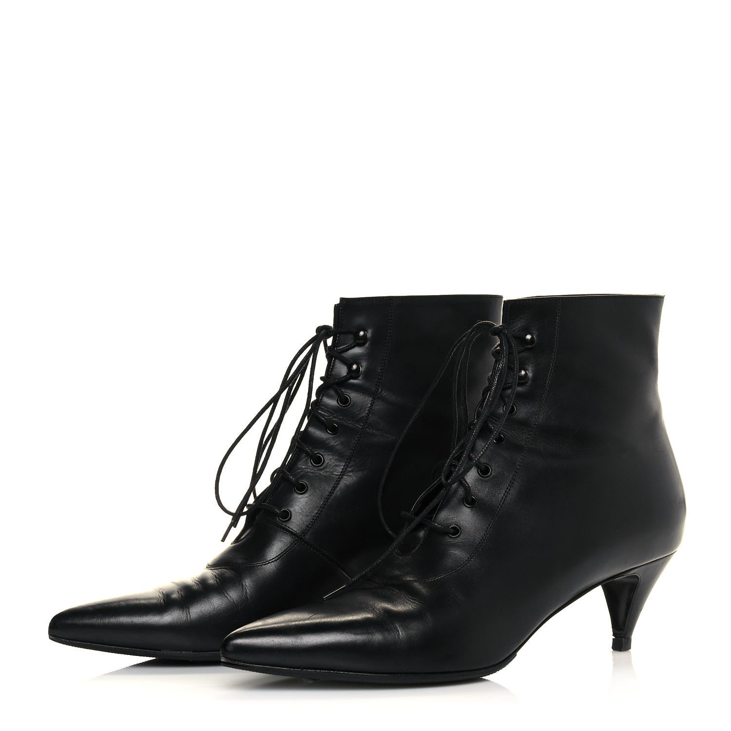 Saint Laurent Calfskin Cat 50 Laced Boots 39 Black 3 of 11