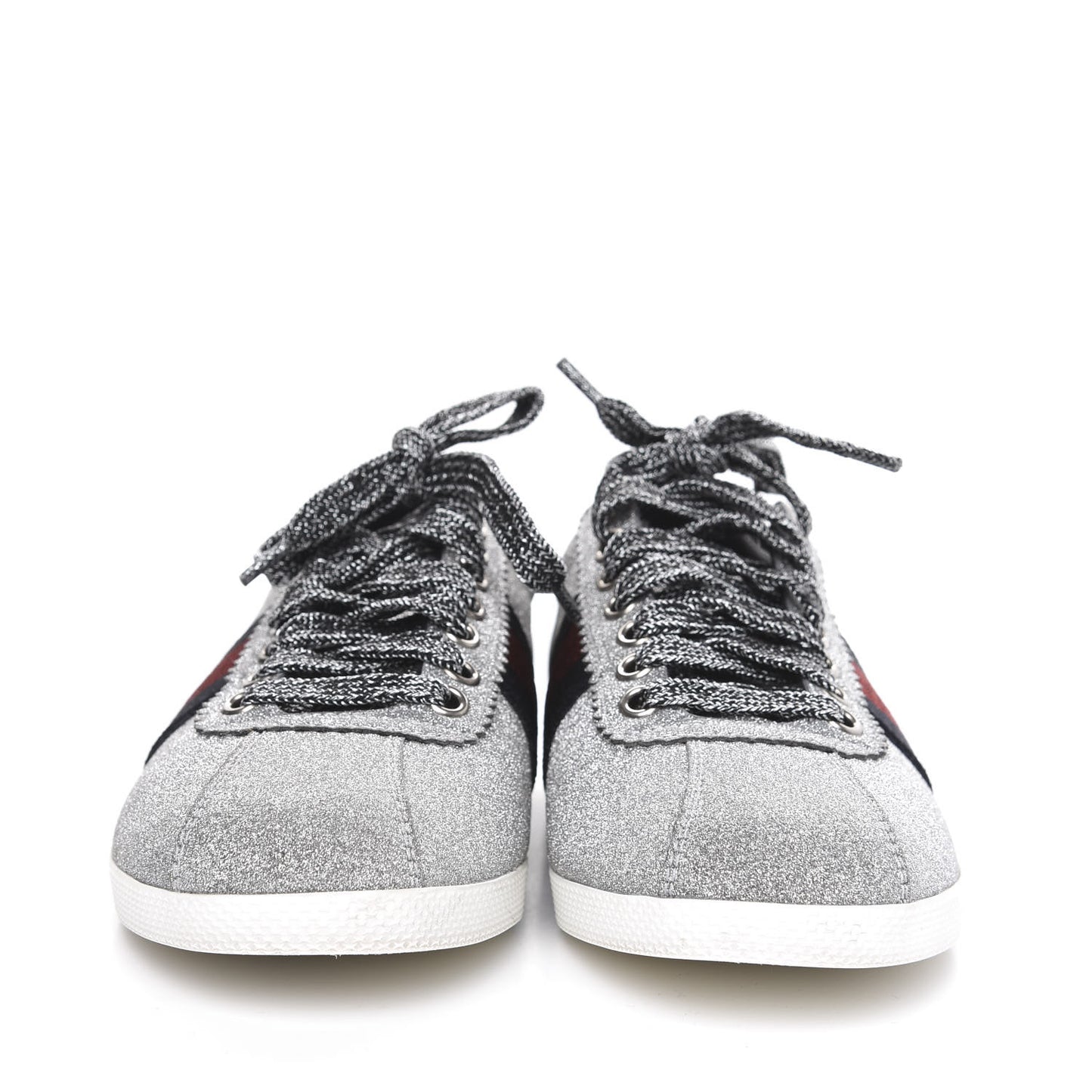 Glitter Fabric Studded Web Womens Sneakers 36.5 Silver