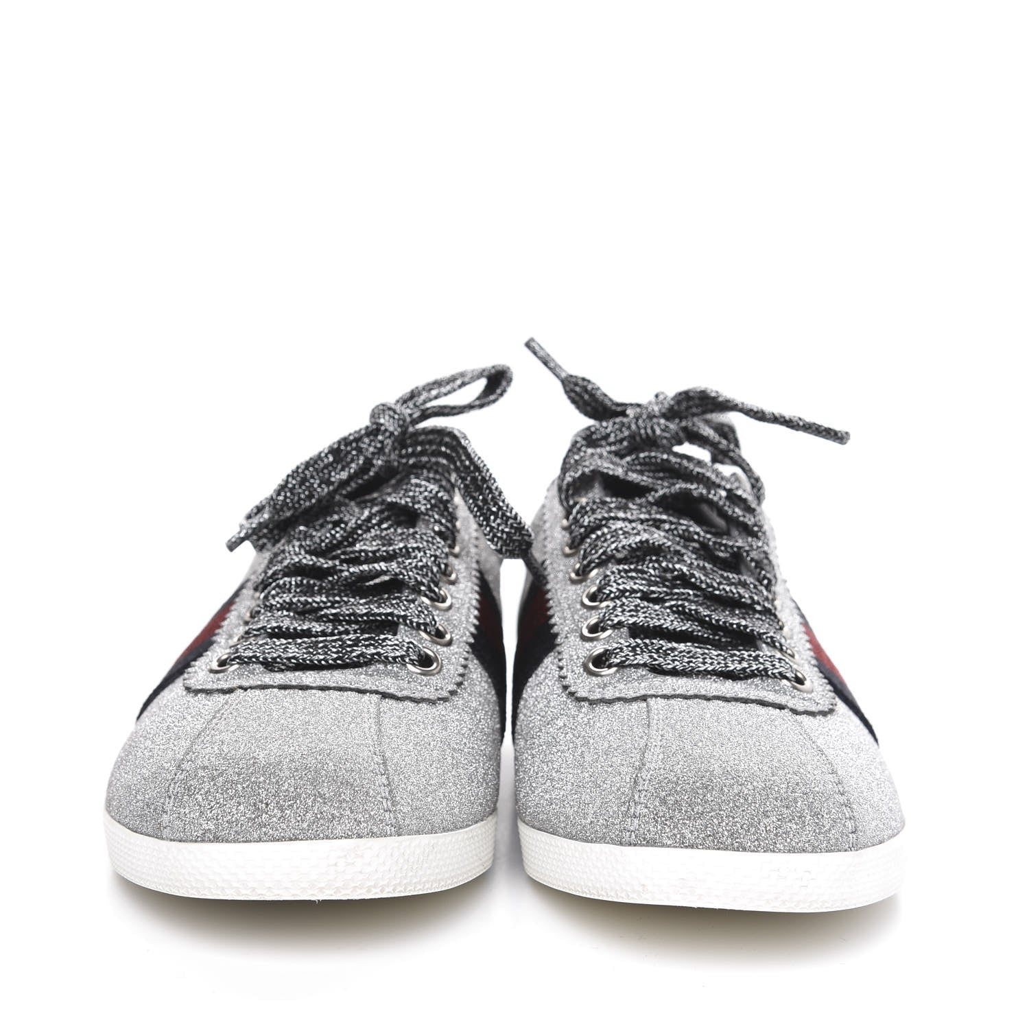 Gucci Glitter Fabric Studded Web Womens Sneakers 36.5 Silver 2 of 9