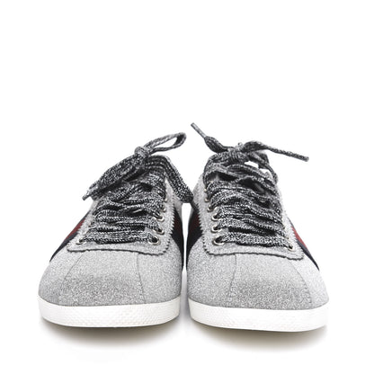 Gucci Glitter Fabric Studded Web Womens Sneakers 36.5 Silver 2 of 9