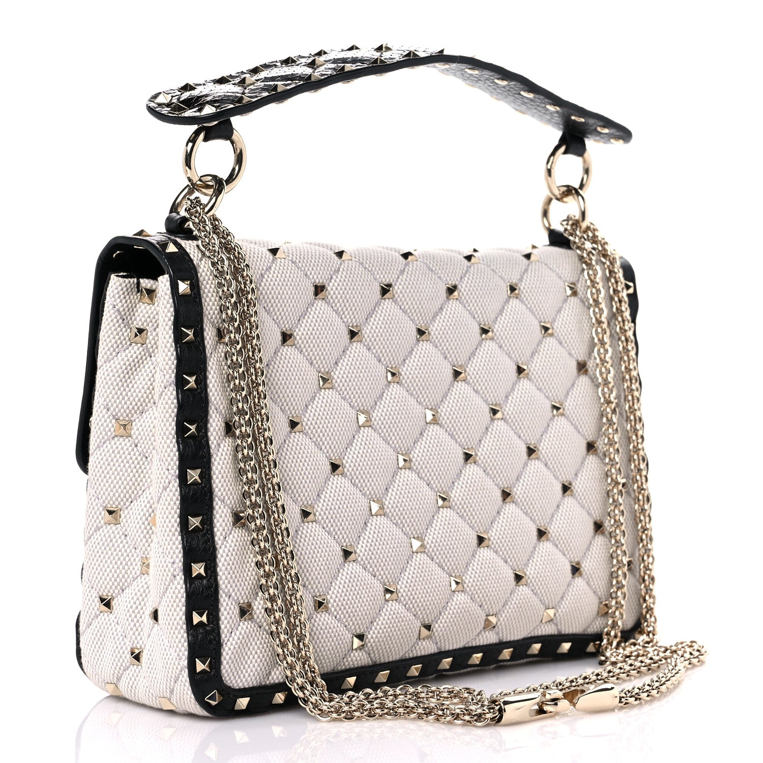 Valentino Garavani Canvas Medium Rockstud Spike Shoulder Bag Ivory 3 of 13