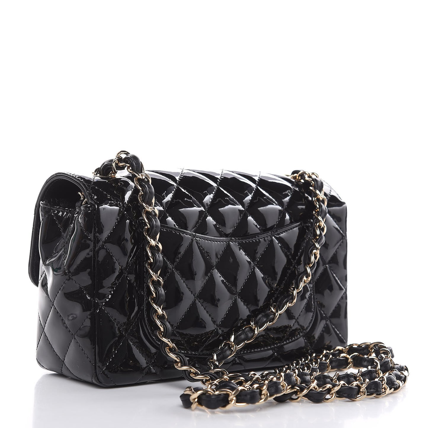 Patent Calfskin Quilted Mini Rectangular Flap Black