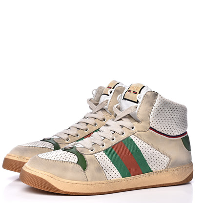 Gucci Nubuck Web Mens Screener High Top Sneakers 9 Dusty Milk White Vintage Green 3 of 9