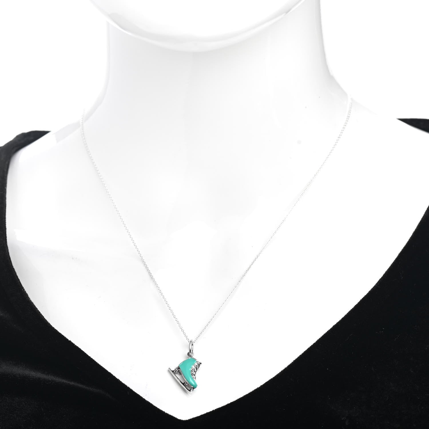 Tiffany Sterling Silver Enamel Ice Skate Charm Necklace Blue 2 of 4