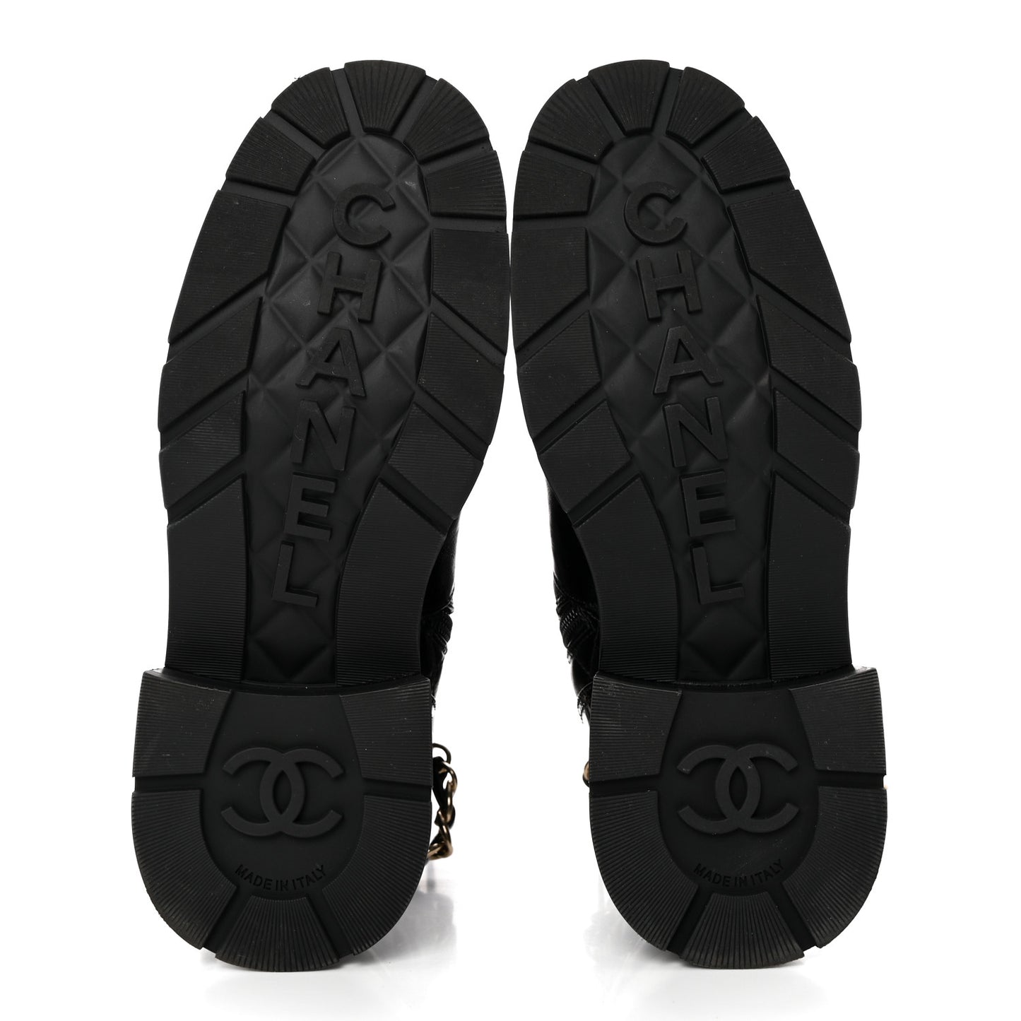 Shiny Calfskin Patent Quilted Chain Lace Up Combat Boots 37.5 Black