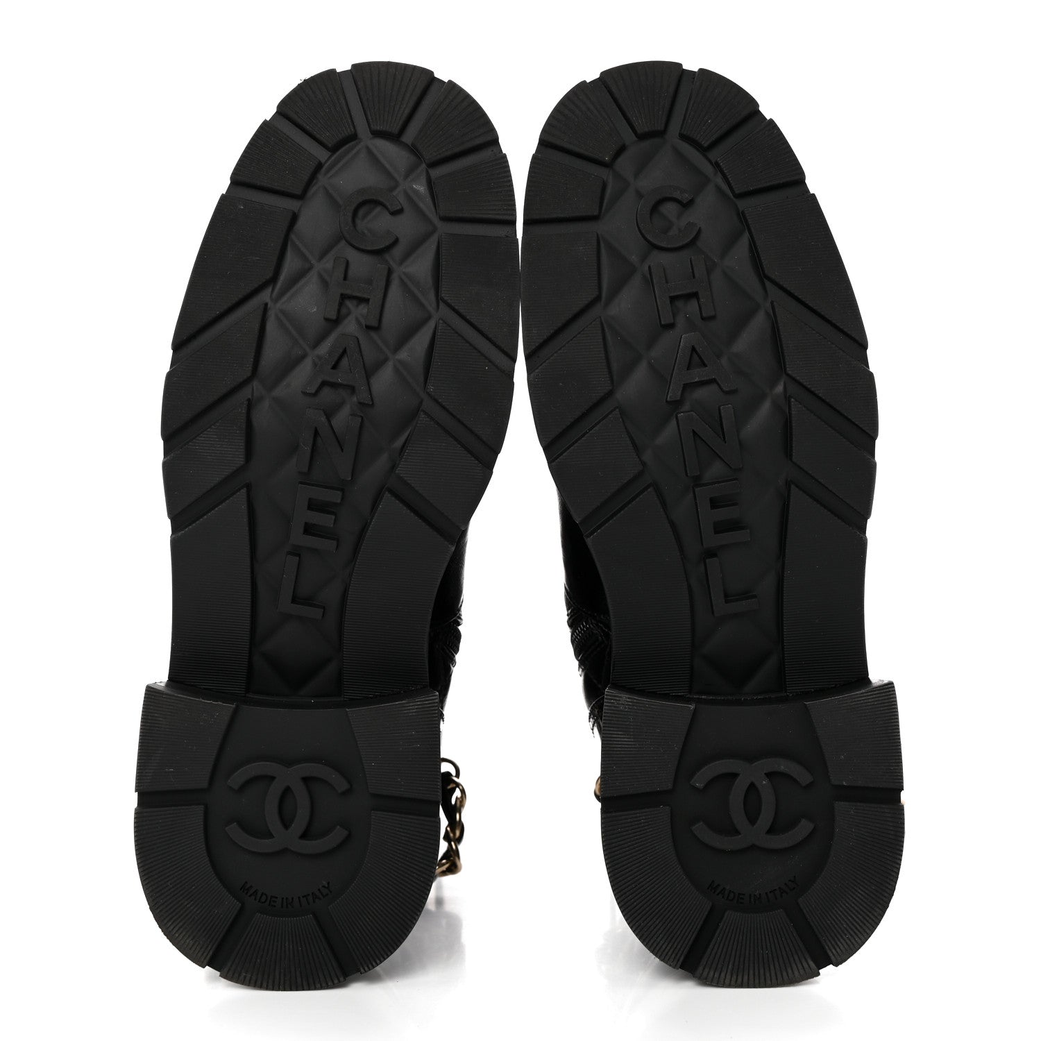 Chanel Shiny Calfskin Patent Quilted Chain Lace Up Combat Boots 37.5 Black 5 of 14