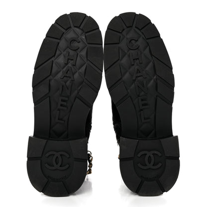 Chanel Shiny Calfskin Patent Quilted Chain Lace Up Combat Boots 37.5 Black 5 of 14