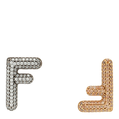 Fendi Metal Crystal FF Stud Earrings Gold Silver 1 of 4