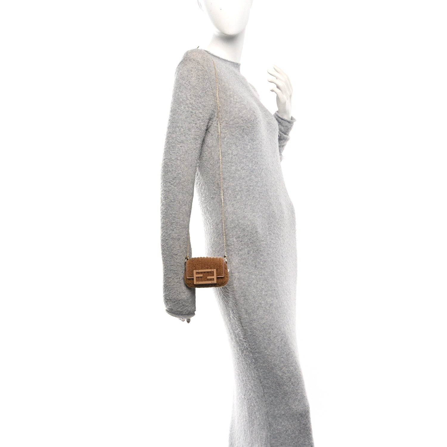 Fendi Shearling Nano Maxi Buckle Baguette Charm Camel 2 of 10