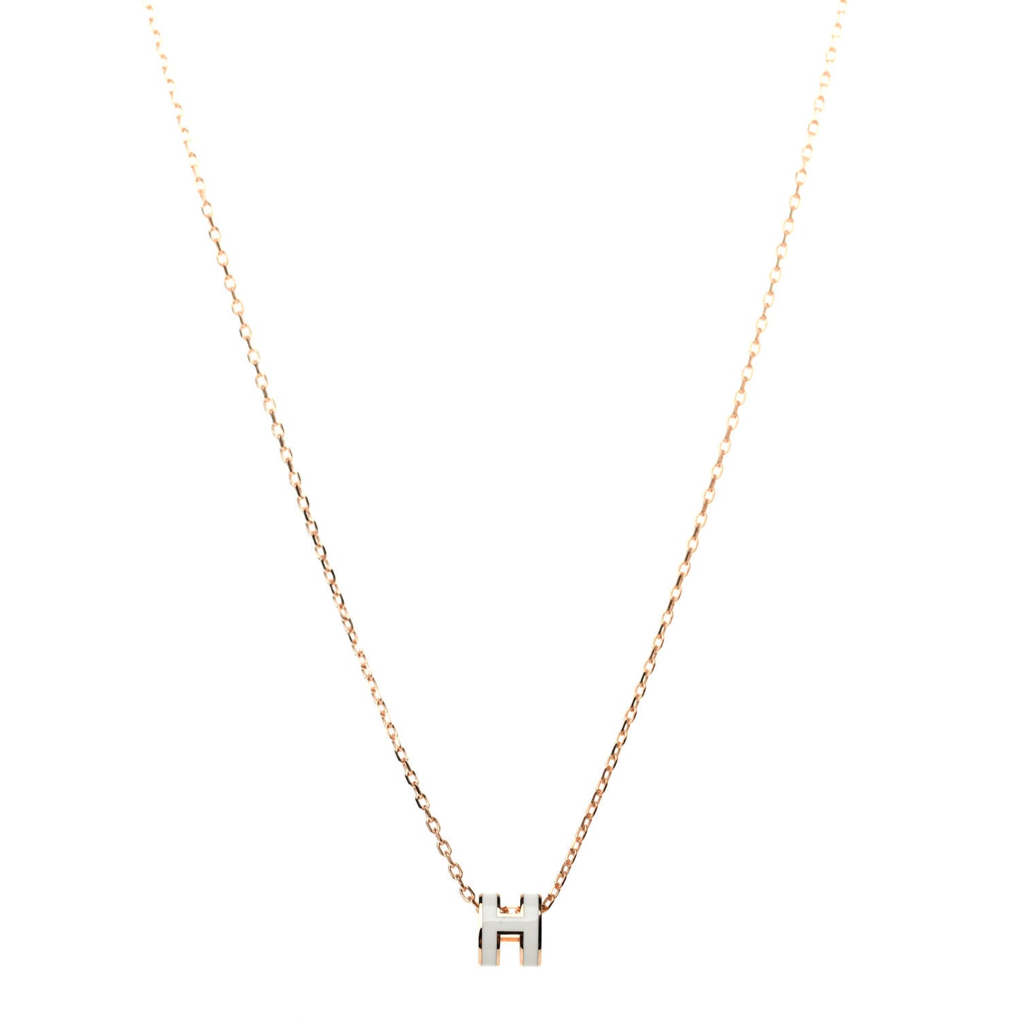 Lacquered Rose Gold Mini Pop H Pendant Necklace White