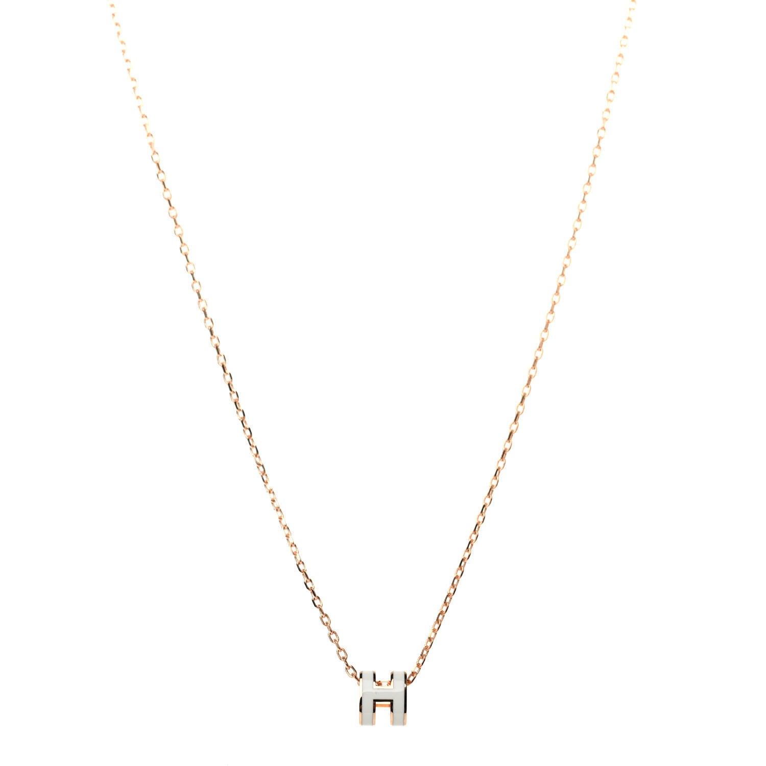Hermes Lacquered Rose Gold Mini Pop H Pendant Necklace White 1 of 5