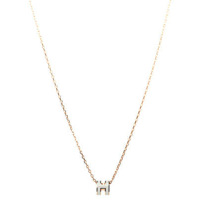 Hermes Lacquered Rose Gold Mini Pop H Pendant Necklace White 1 of 5