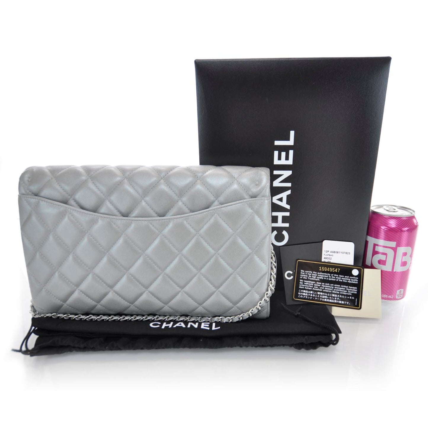 Lambskin Quilted Clutch Bag Silver