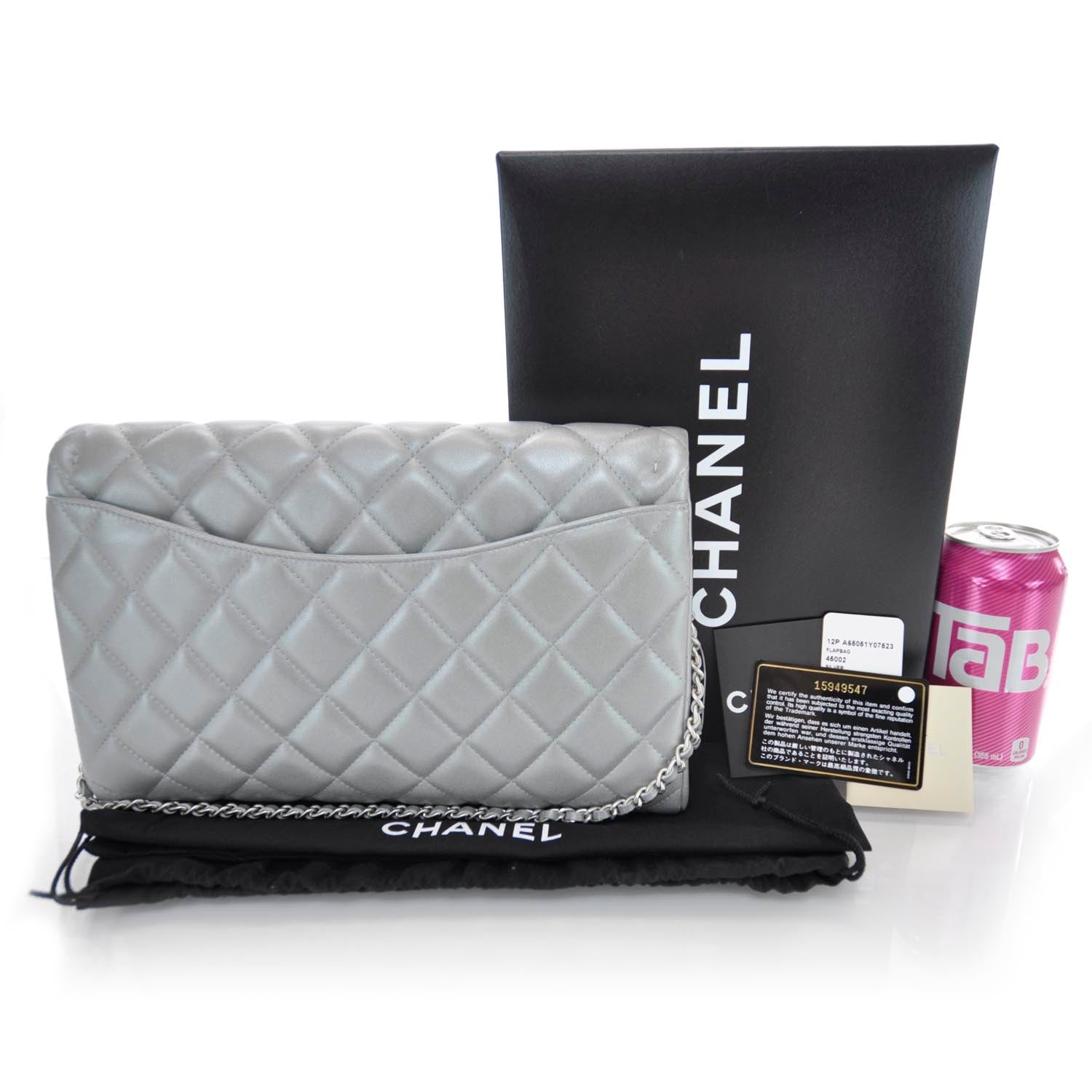 Chanel Lambskin Quilted Clutch Bag Silver 3 of 9