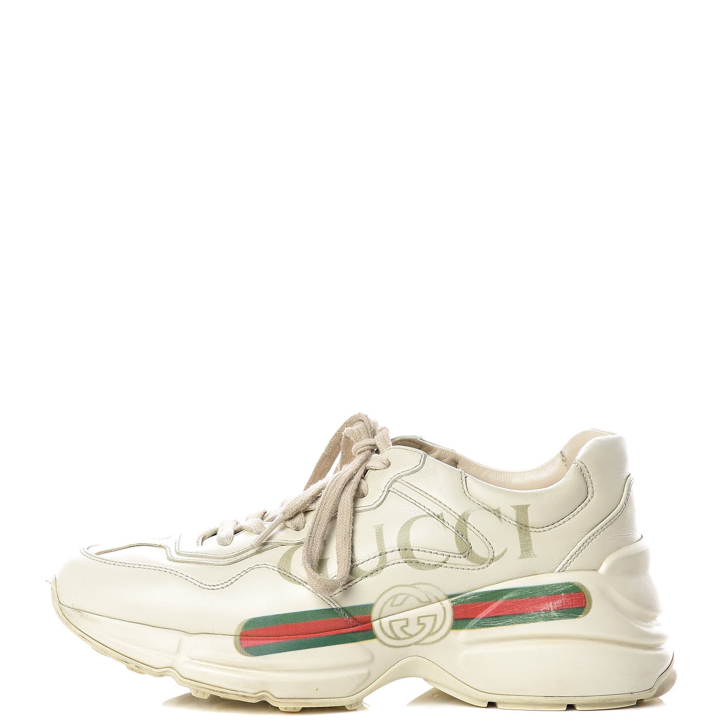 Gucci Calfskin Logo Womens Rhyton Sneakers 35.5 Ivory 1 of 16