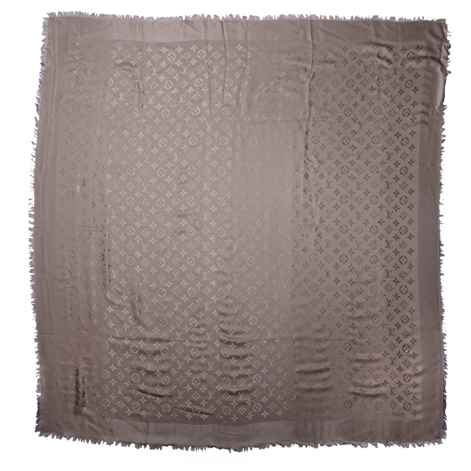 Louis Vuitton Silk Wool Monogram Shawl Beige 2 of 4