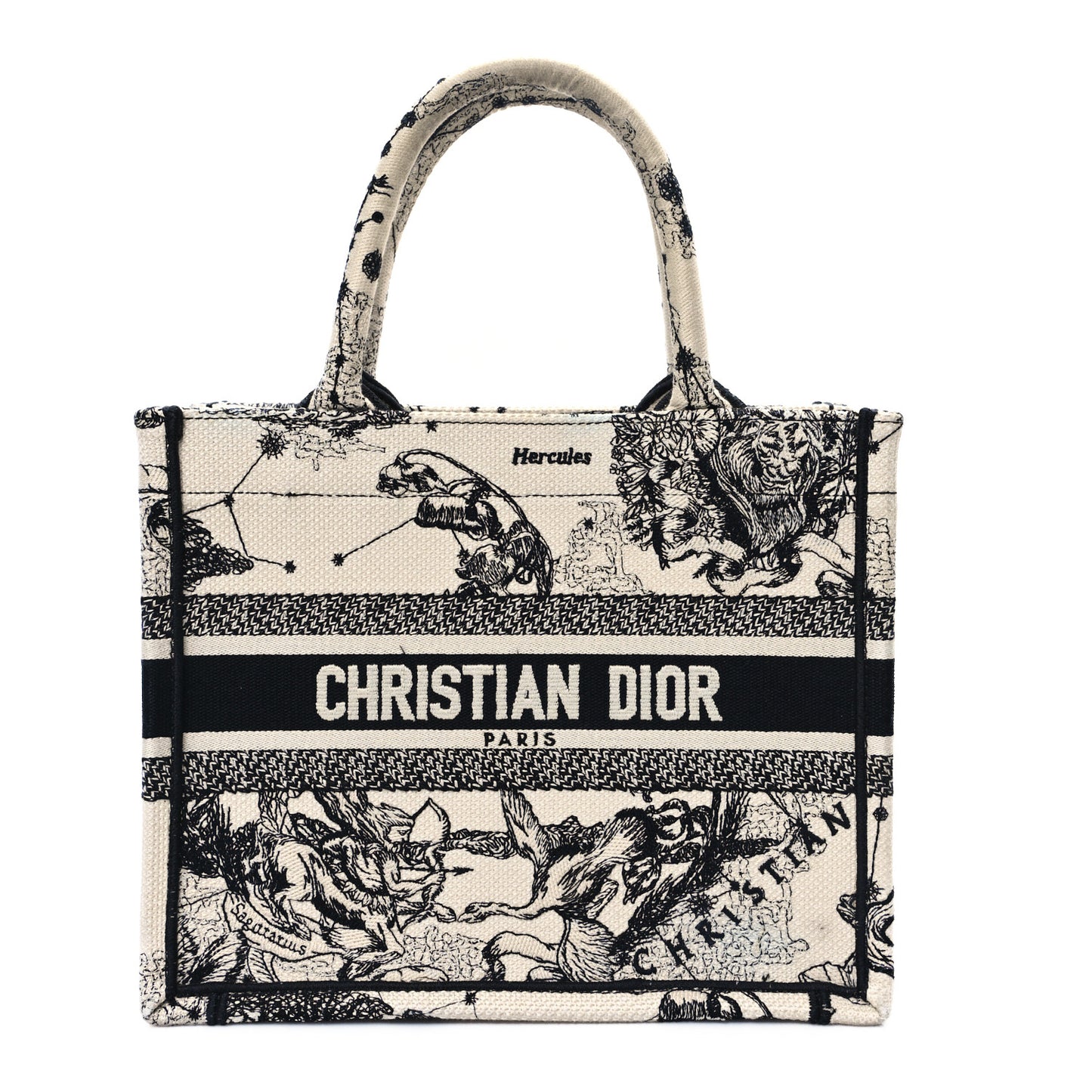 Canvas Embroidered Small Zodiac Toile De Jouy Book Tote Latte