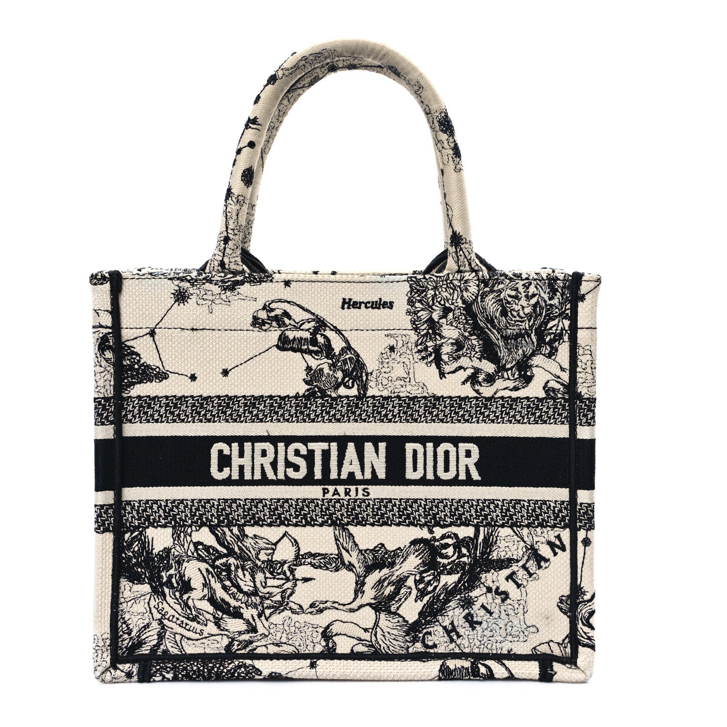 Christian Dior Canvas Embroidered Small Zodiac Toile De Jouy Book Tote Latte 1 of 11