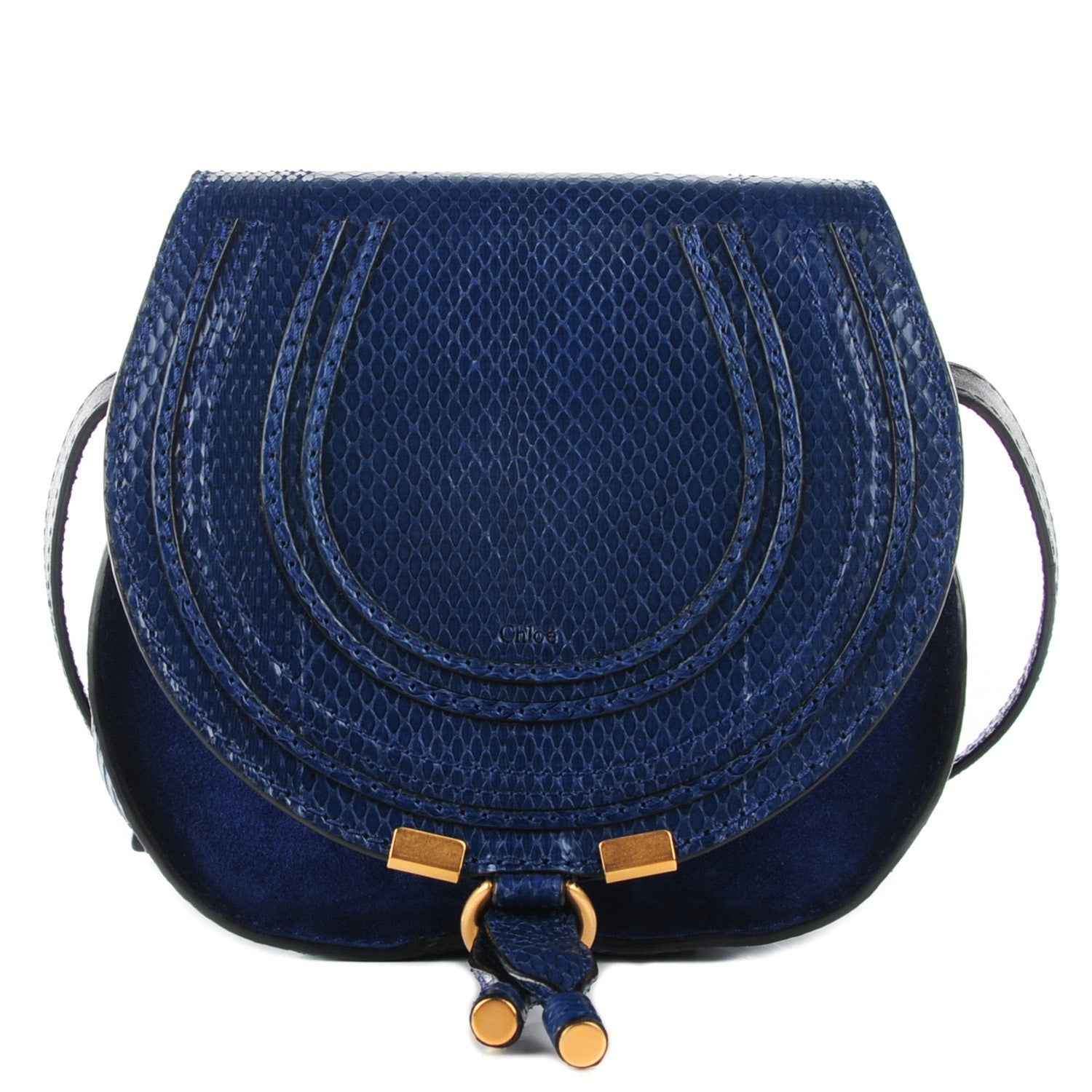 Chloe Snakeskin Mini Marcie Round Crossbody Bag Blue Velvet 1 of 10