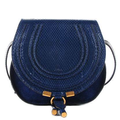 Chloe Snakeskin Mini Marcie Round Crossbody Bag Blue Velvet 1 of 10