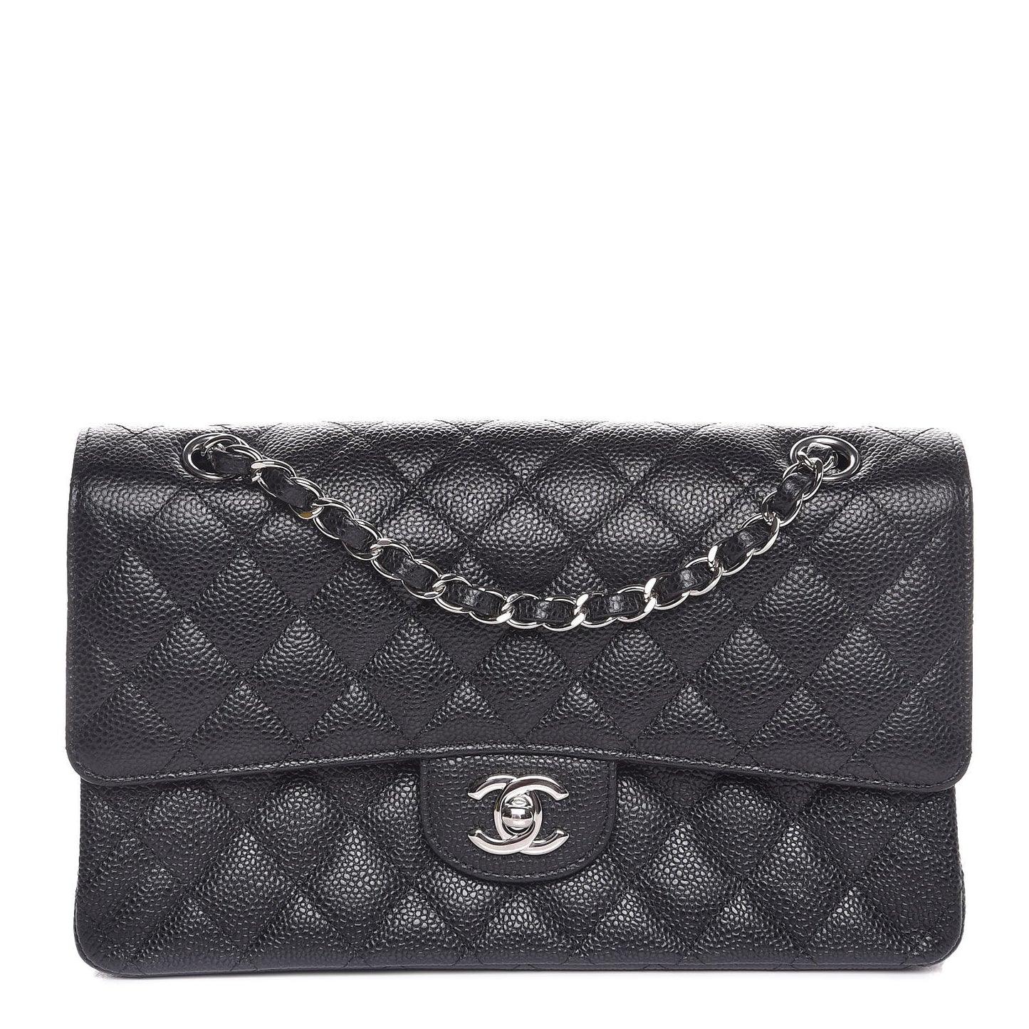Caviar Quilted Medium Double Flap Black