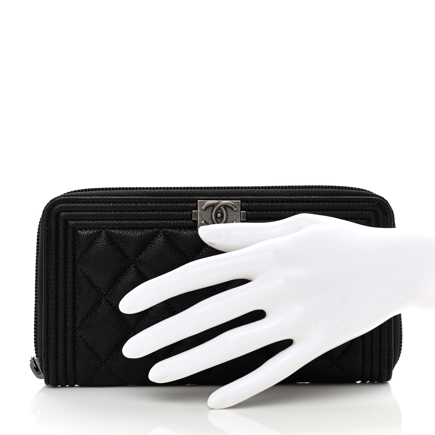 Chanel Caviar Quilted Boy Long Zip Around Wallet Black 2 of 8