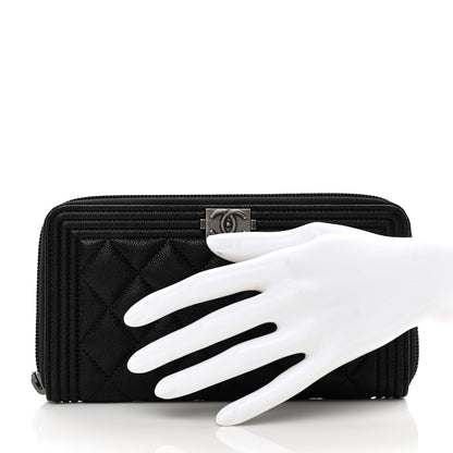 Chanel Caviar Quilted Boy Long Zip Around Wallet Black 2 of 8