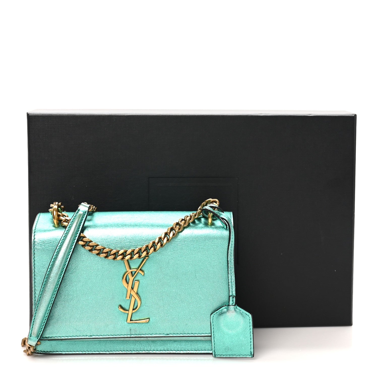 Saint Laurent Metallic Calfskin Small Monogram Sunset Chlorophille 9 of 9