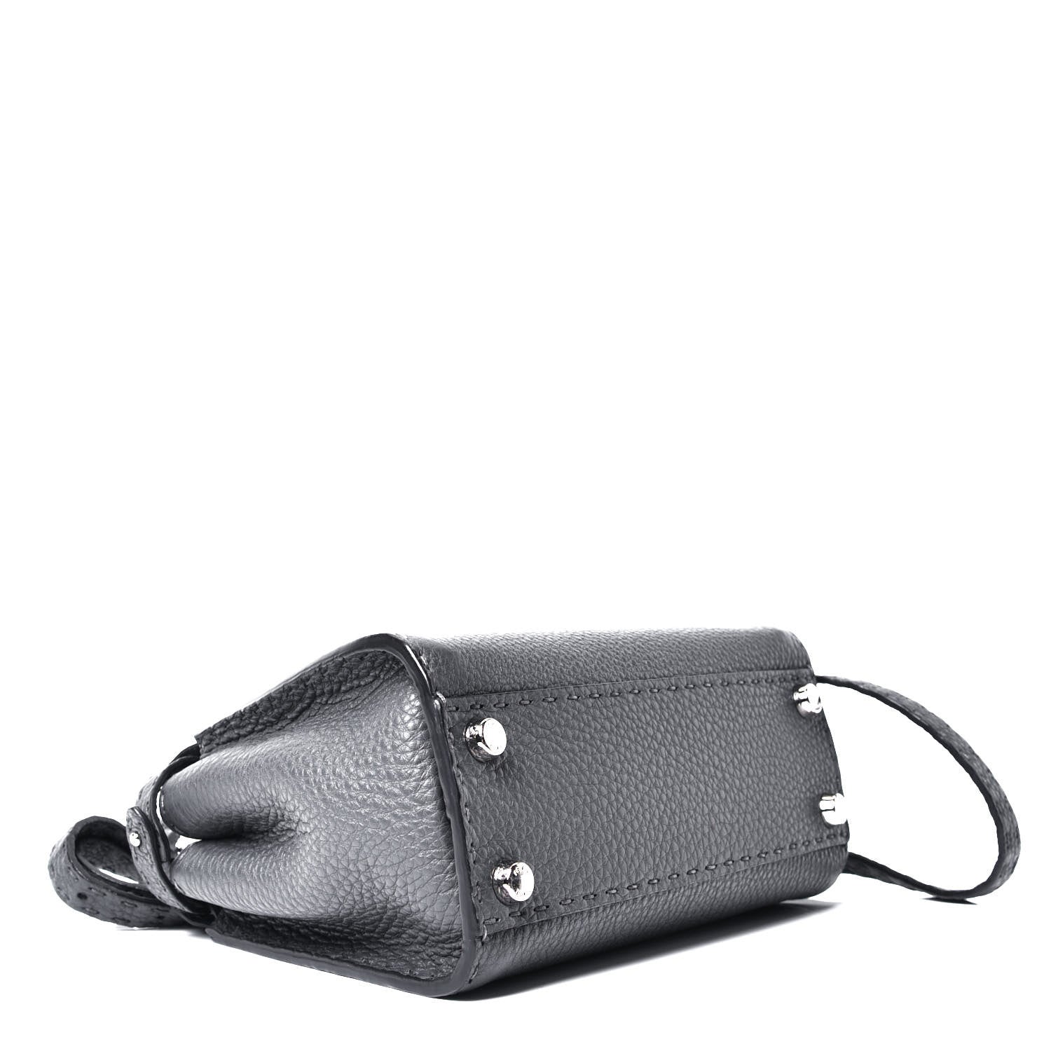Fendi Cuoio Romano Selleria Bi-Color Mini Peekaboo Iconic Satchel Asfalto Latte 3 of 4
