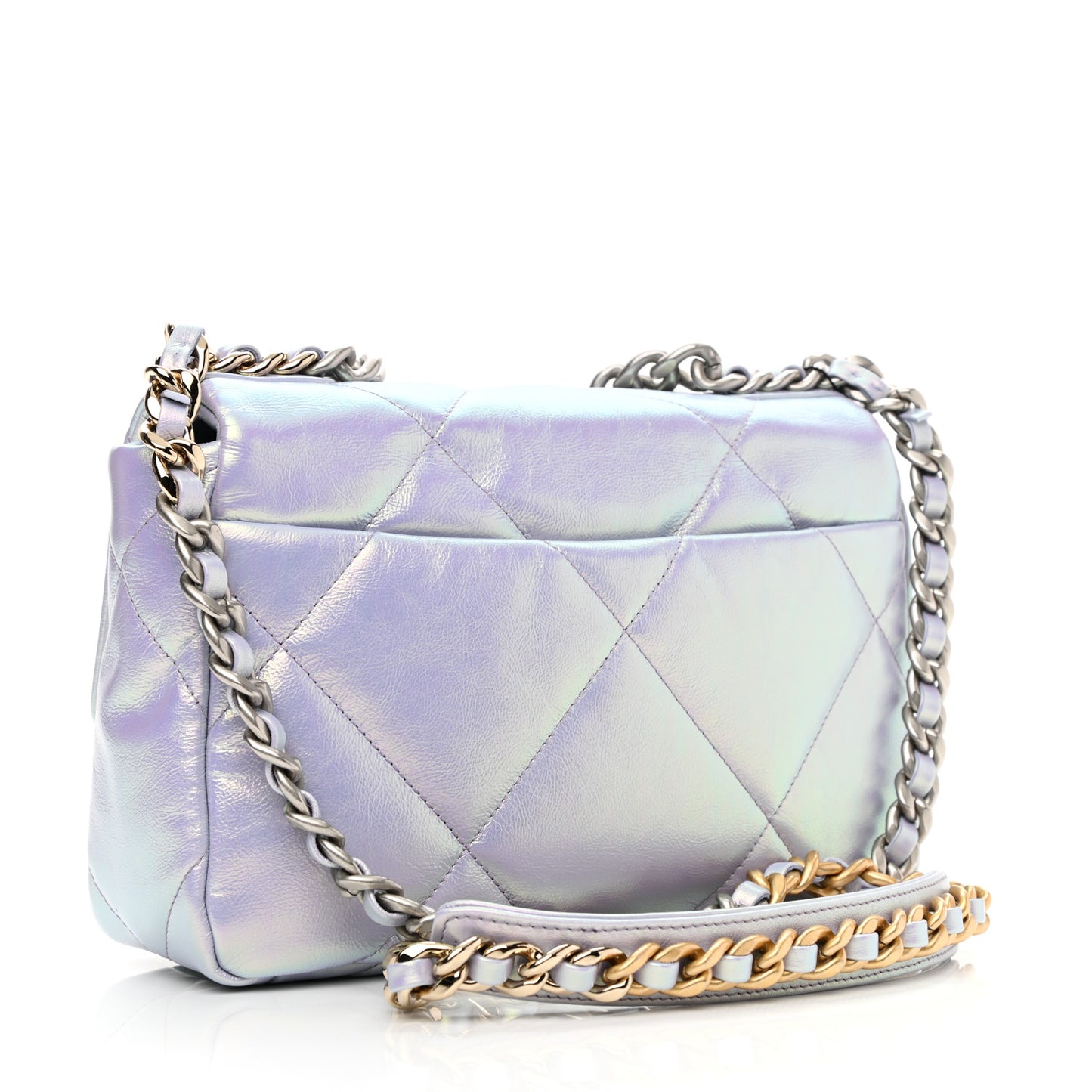 Iridescent Calfskin Quilted Medium Chanel 19 Flap Light Purple Blue