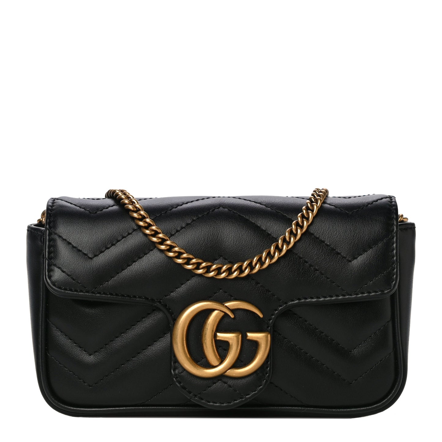 Calfskin Matelasse Super Mini GG Marmont Shoulder Bag Black